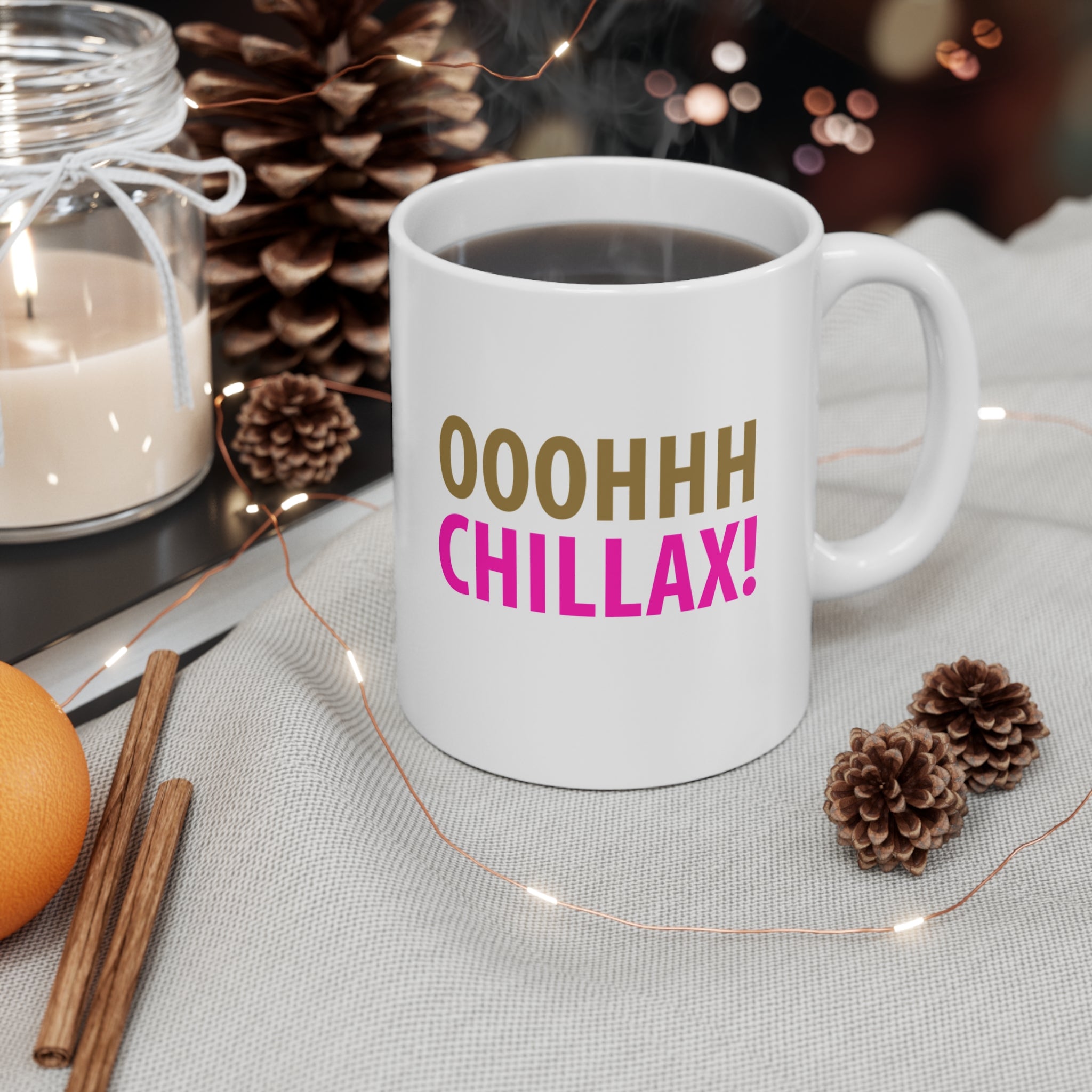 Oh Chillax! 90s Vibe Mug; Gold & Pink; 11oz