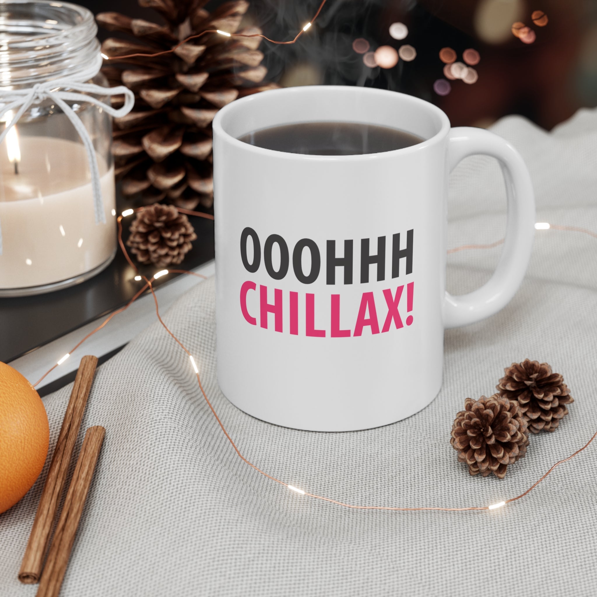 Oh Chillax! 90s Vibe Mug; Black & Red On White; 11oz