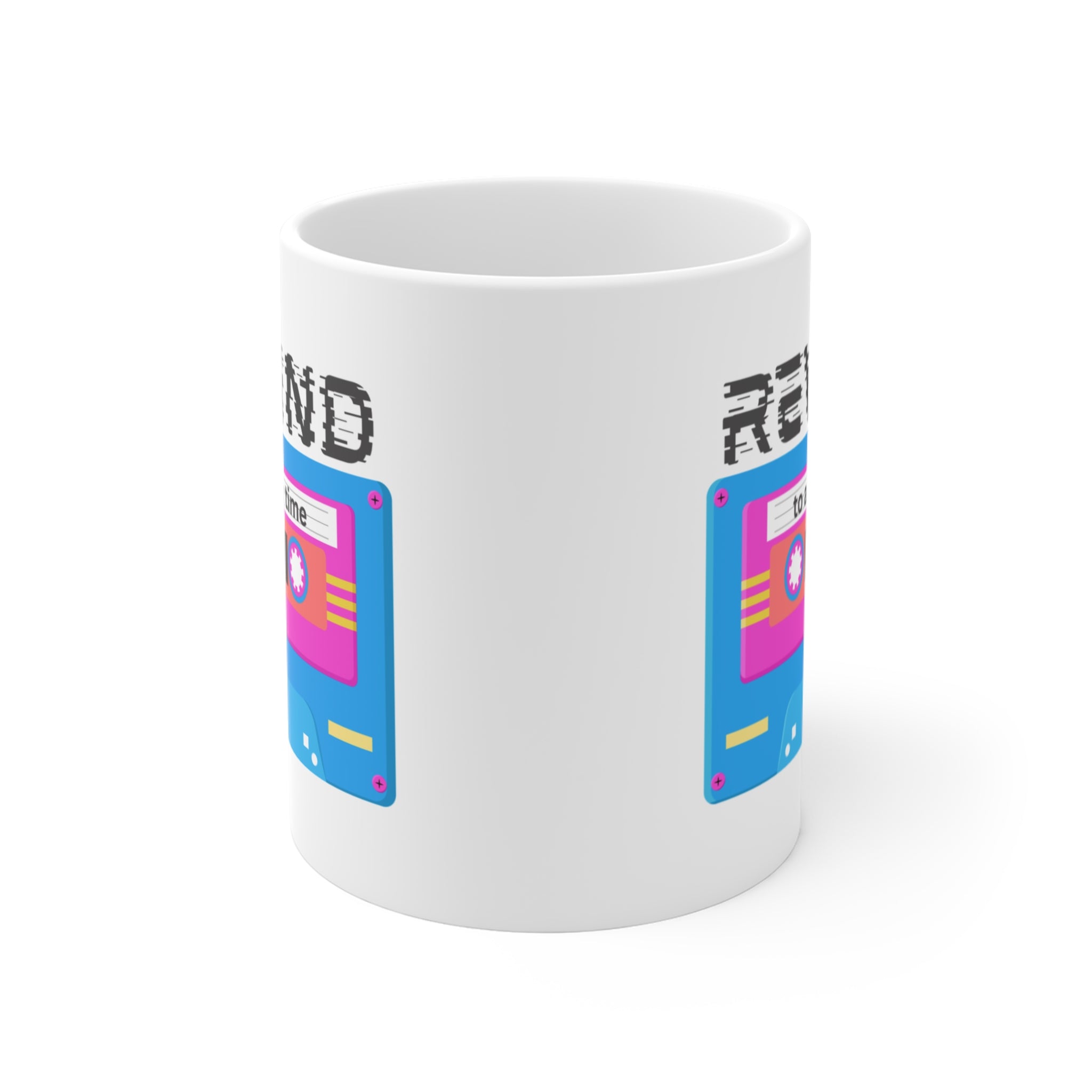 Rewind to a Better Time 80s Inspired Cassette Mug; Turquoise Blue, Pink, & Gold; 11oz