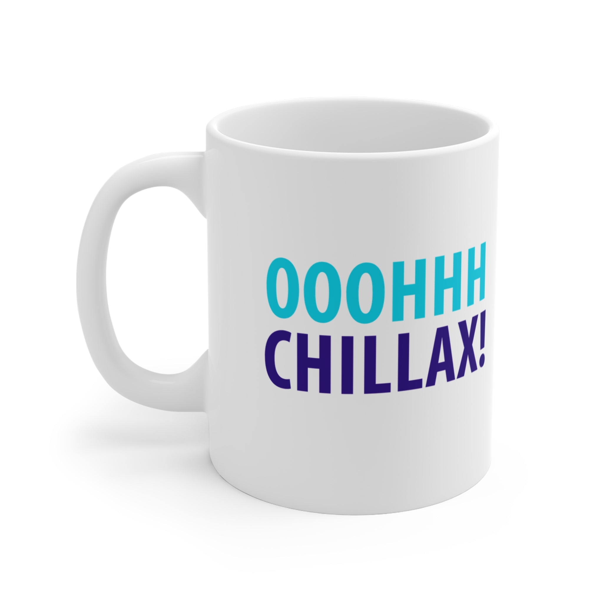 Oh Chillax! 90s Vibe Mug; Light & Dark Blue On White; 11oz