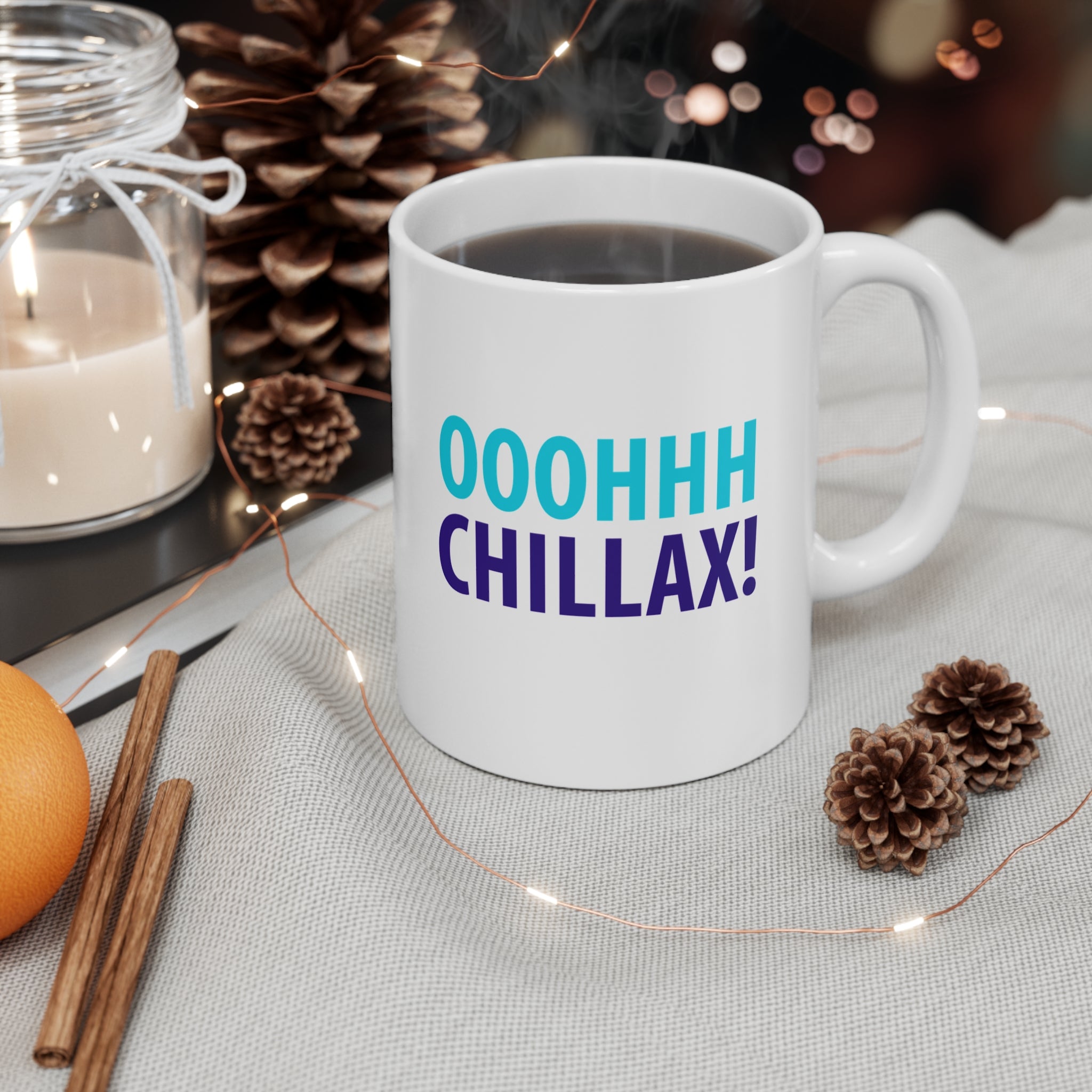 Oh Chillax! 90s Vibe Mug; Light & Dark Blue On White; 11oz