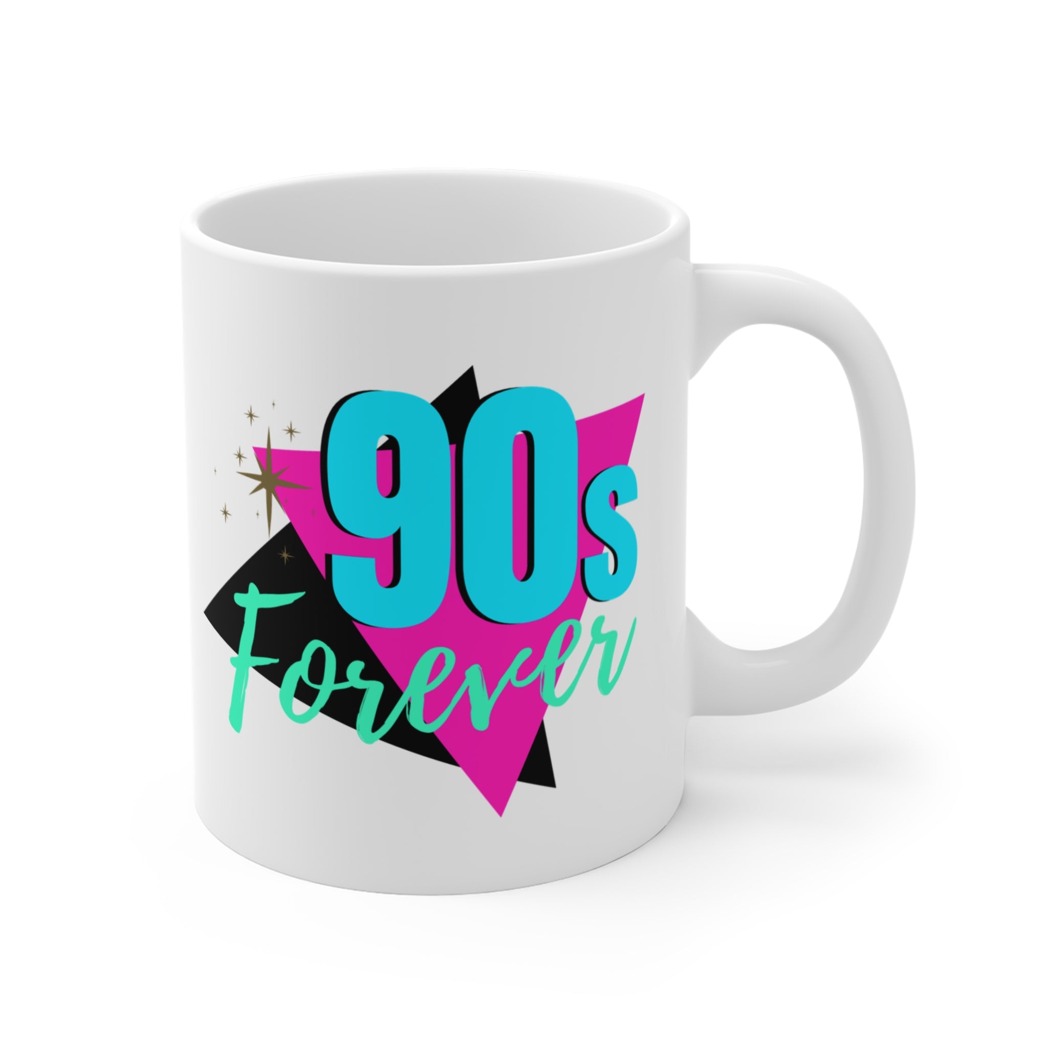 90s Forever Mug; Blue, Green, & Pink Triangles; 11 oz