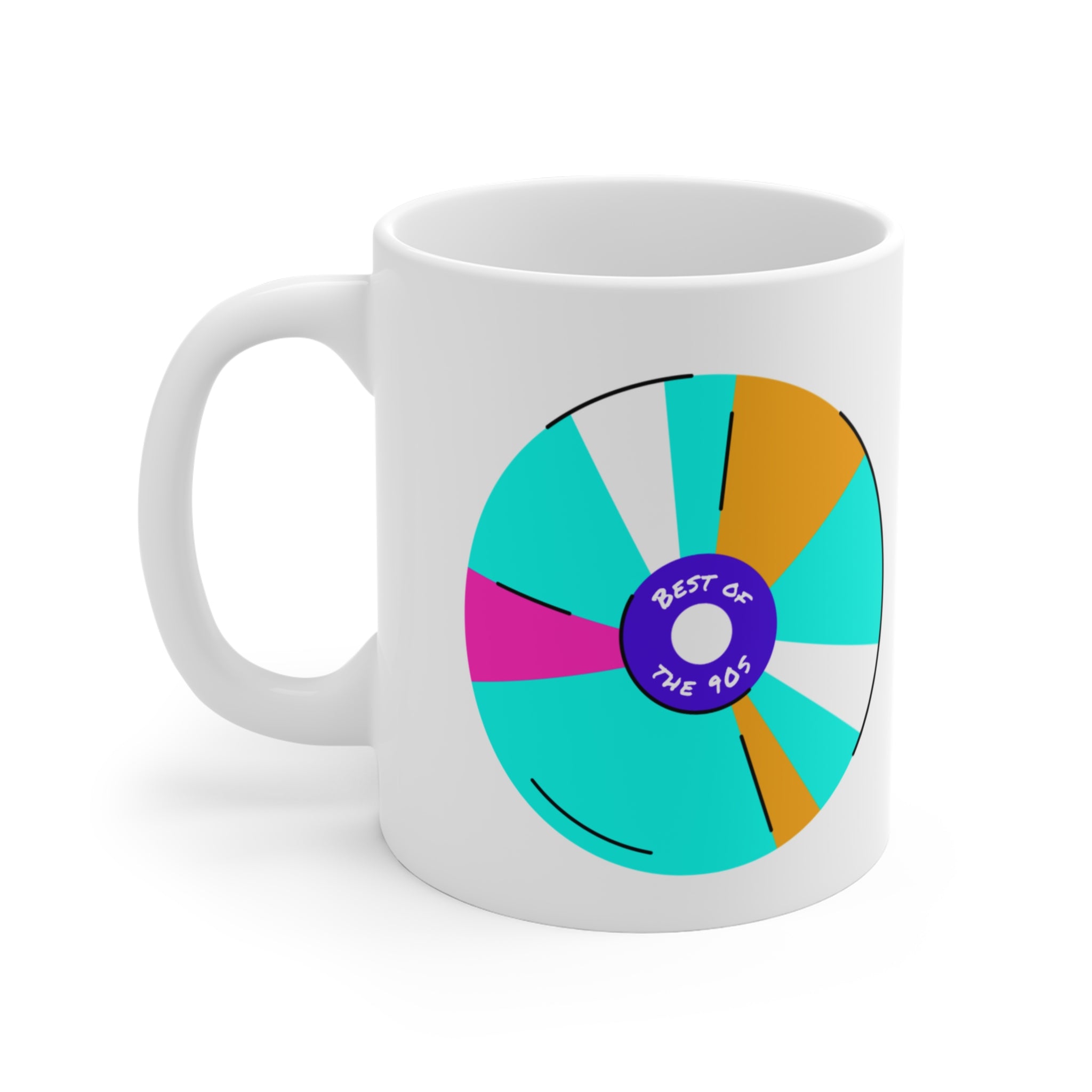 Best of 90s CD Mug; Turquoise Blue, Pink, & Gold; 11oz