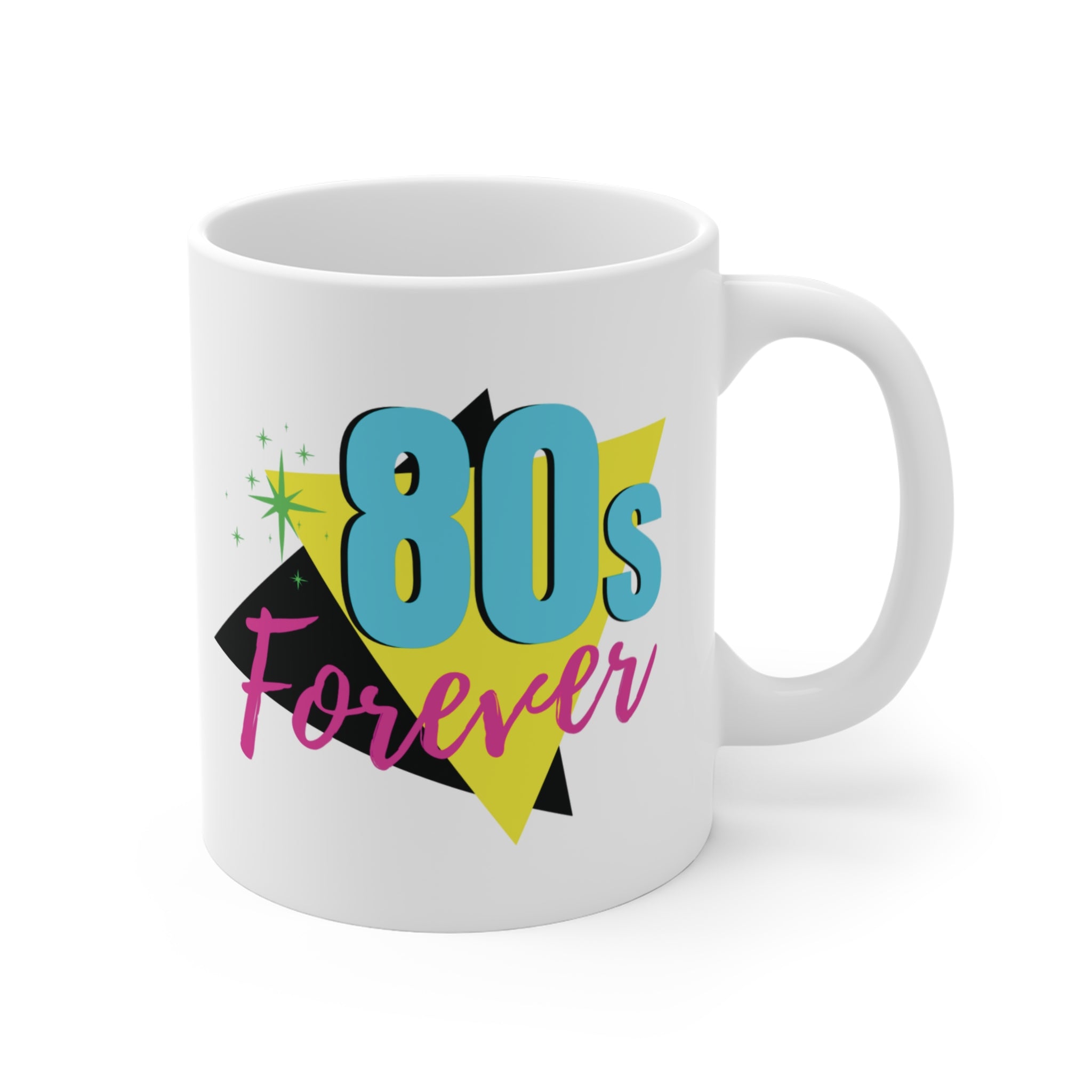 80s Forever Mug; Blue, Yellow, & Pink Triangles; 11 oz