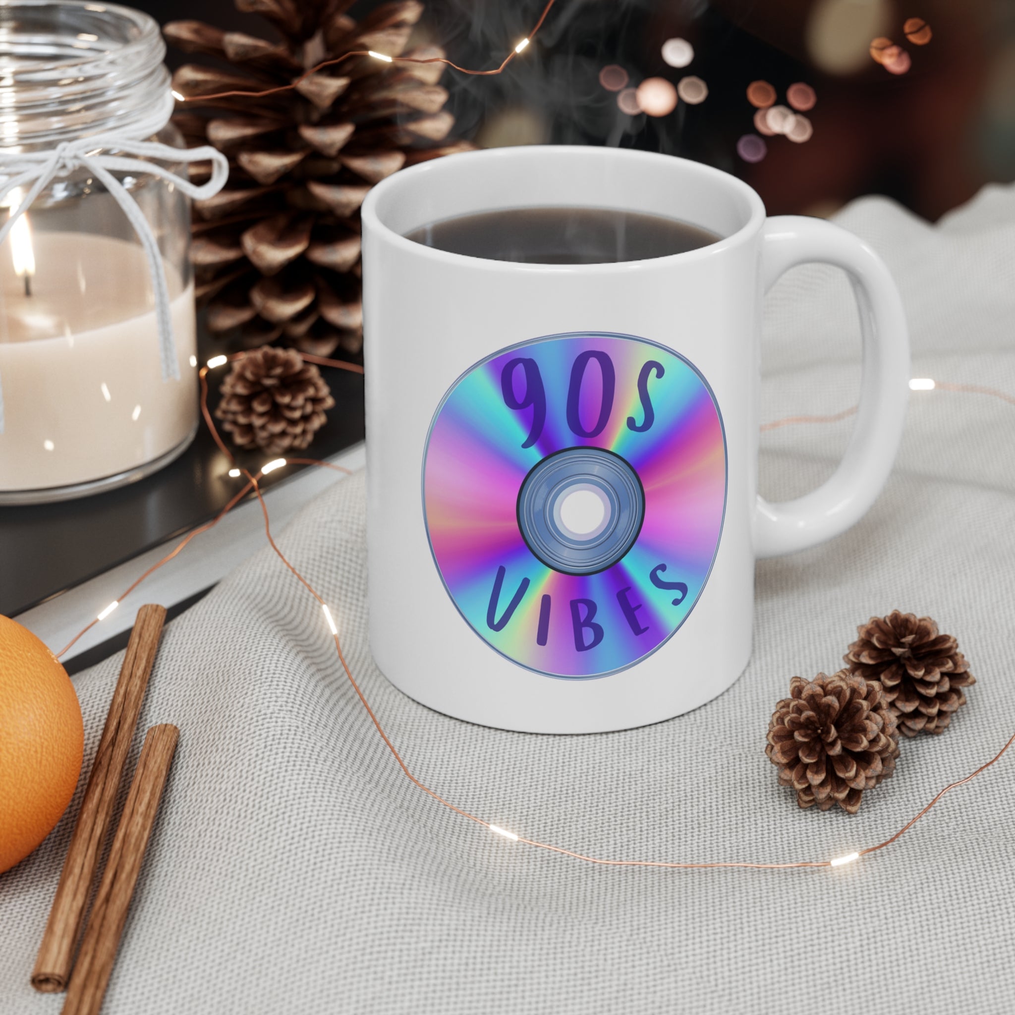 90s Vibes CD Mug; Purple, Blue, & Pink; 11oz