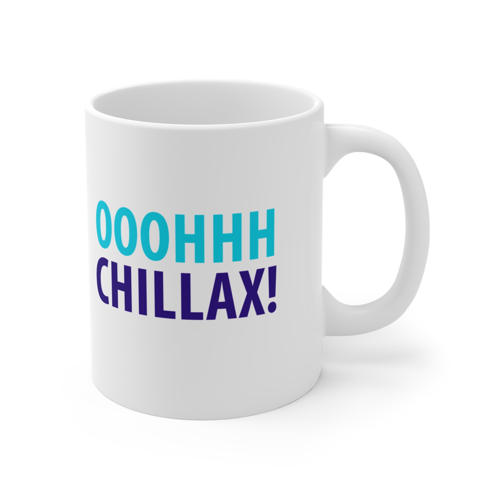Oh Chillax! 90s Vibe Mug; Light & Dark Blue On White; 11oz
